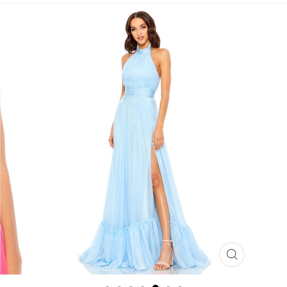 MAC DUGGAL HIGH NECK TIERED CHIFFON HALTER GOWN